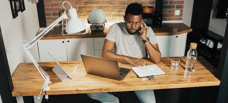 A man working from a home office