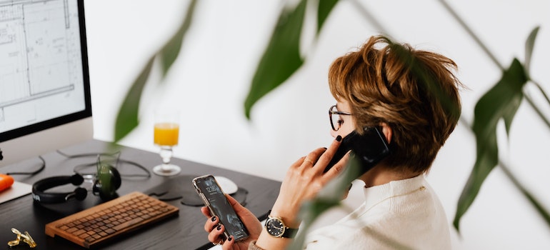 A woman using a phone